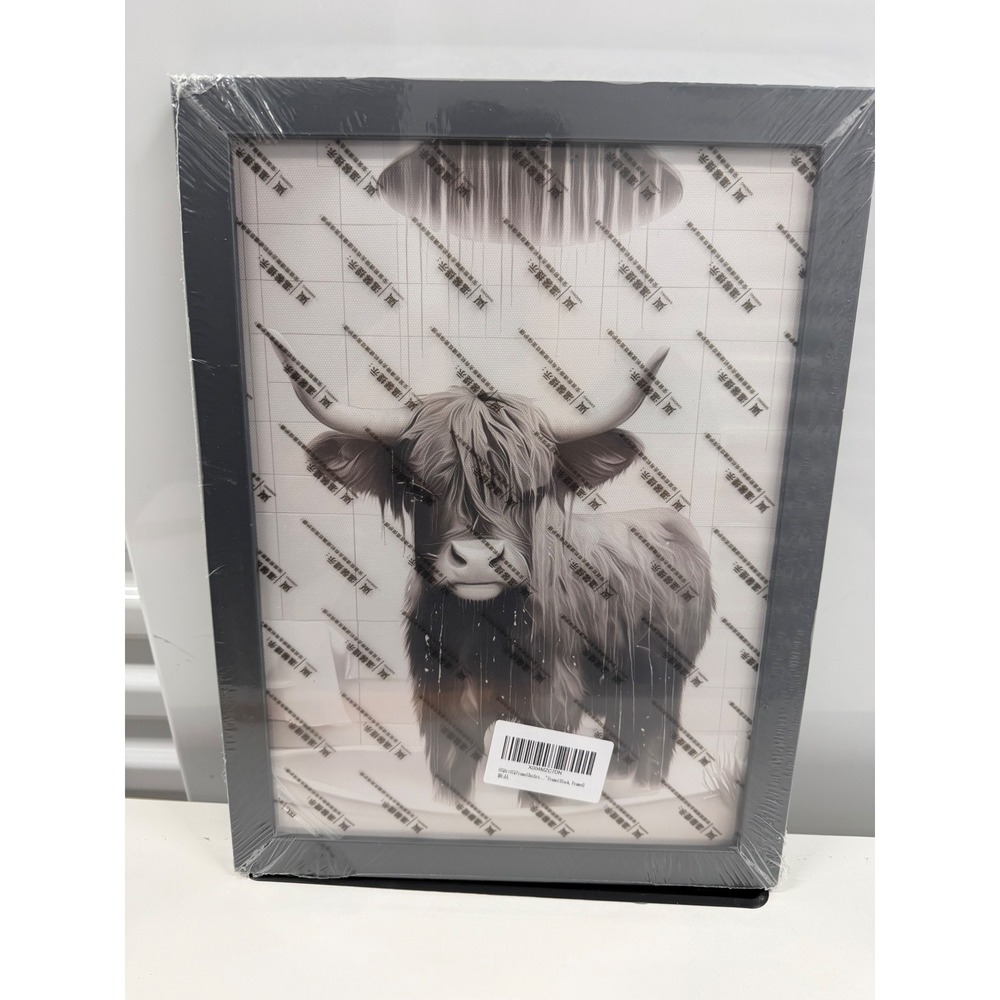 Highland Cow Framed Wall Art Black and White Farmhouse Decor 12x16 Modern Print